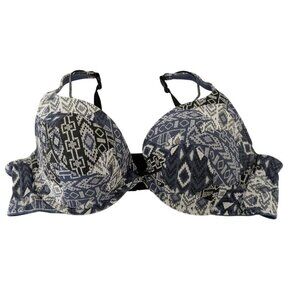 Cacique Southwestern Plunge Bra Womens Size 46C Blue Cotton Spandex Adjustable